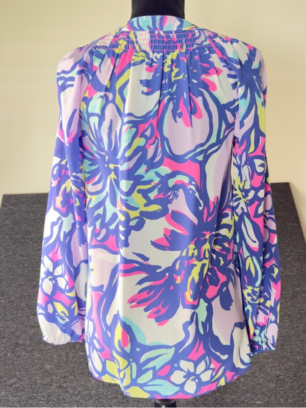 Lilly Pulitzer Elsa Silk Top with Tropical Print in Pink, Purple & Yellow - Picture 3 of 12